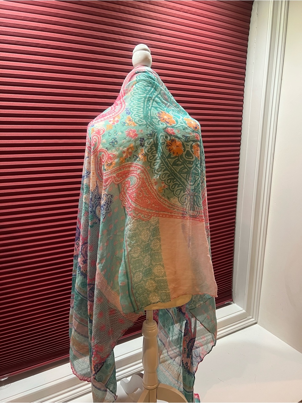 Bohemian Teal and Coral Paisley Scarf Wrap - Unbranded